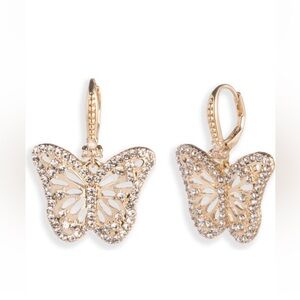 New MARCHESA gold tone butterfly drop earrings